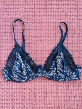 Navy Floral Lace Trim Bralette - Free People